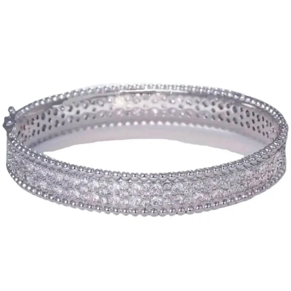 CERTIFIED Genuine Moissanite Diamond 10.8Ct.VVS1 Round Pave Wide Bangle Bracelet